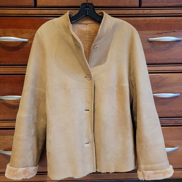 EUC Vintage Daks DD London Beige Tan 100% Suede Shearling Oversized Coat Jacket - Picture 4 of 10